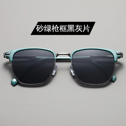 Handsome Half Frame Sunglasses Personalized Retro Rectangular Design Black Gray Eyeglass Lenses UV Resistant Sunglasses