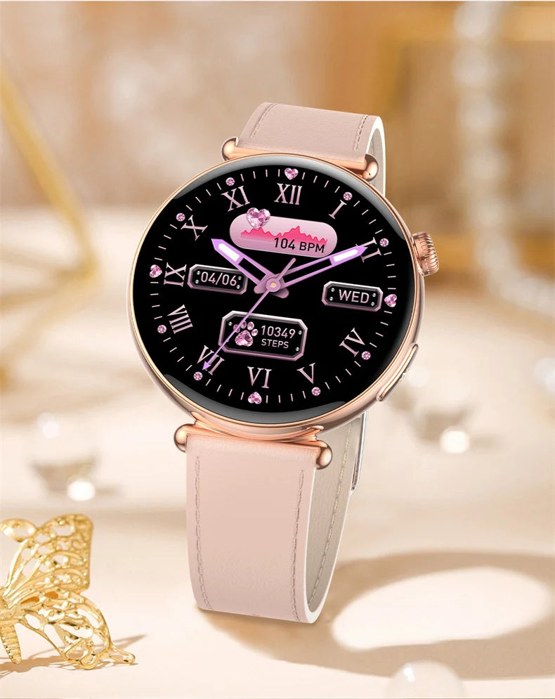 New 1.32inch Smart Watch For Women Health ECG Health Lady Watches Full Touch Screen Call Custom Dial Diamond Strap Smartwatch