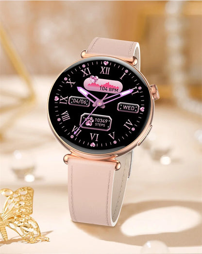 New 1.32inch Smart Watch For Women Health ECG Health Lady Watches Full Touch Screen Call Custom Dial Diamond Strap Smartwatch
