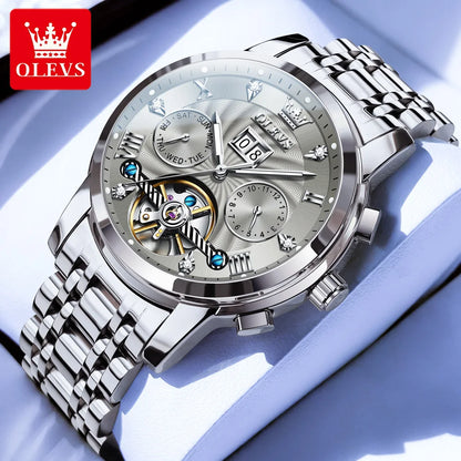 OLEVS Men's Watches 9910 Luxury Fashion Original Automatic Mechanical Watch for Man Waterproof Luminous Hollowed Out Movement