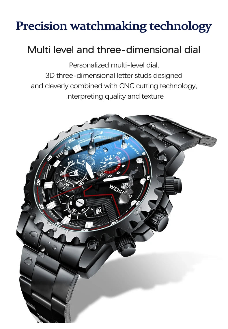 Men's Watch Black Warrior Authentic Trendy Stainless Steel Waterproof Luminous Calendar Male Fashion Quartz Clock Watches Gift