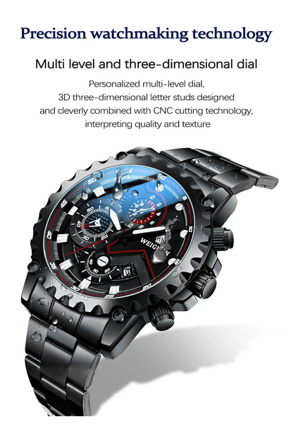 Men's Watch Black Warrior Authentic Trendy Stainless Steel Waterproof Luminous Calendar Male Fashion Quartz Clock Watches Gift