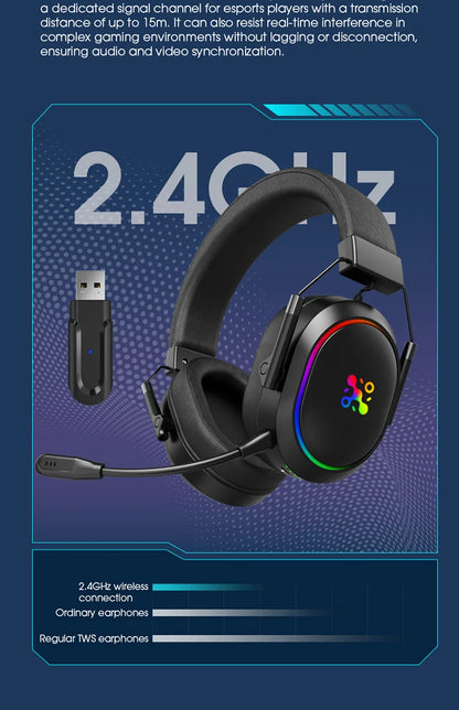 Auricular Gaming Sem Fios LDON PS5 PS4 Bluetooth 2.4GHz Som Surround 3D Microfone com Cancelamento de Ruído Baixa Latência