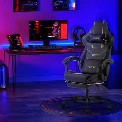 WOTSTA Ergonomic Gaming Chair with Footrest, Racing Computer Chair, Adjustable Height Office Chair with Armrests, Comfortable Leather Gaming Seat