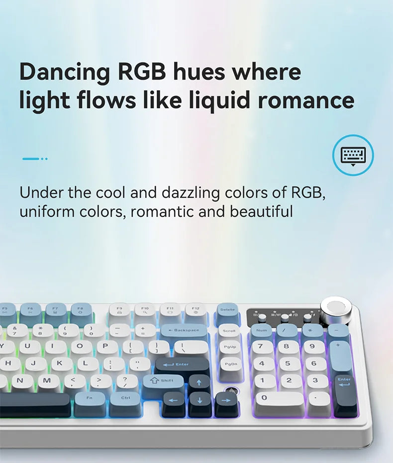 Teclado AJAZZ AF98 com/sem fios, sensação mecânica, para escritório, bateria de longa duração, três modos, iluminação mista RGB, teclas em ABS, ergonómico