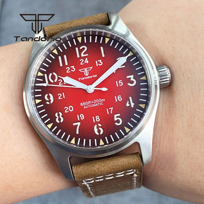 Tandorio 39mm Pilot Men's Diving Automatic Watch AR Sapphire Miyota8215/PT5000 Movt Mechanical Steel Wristwatch 20BAR Green Lume