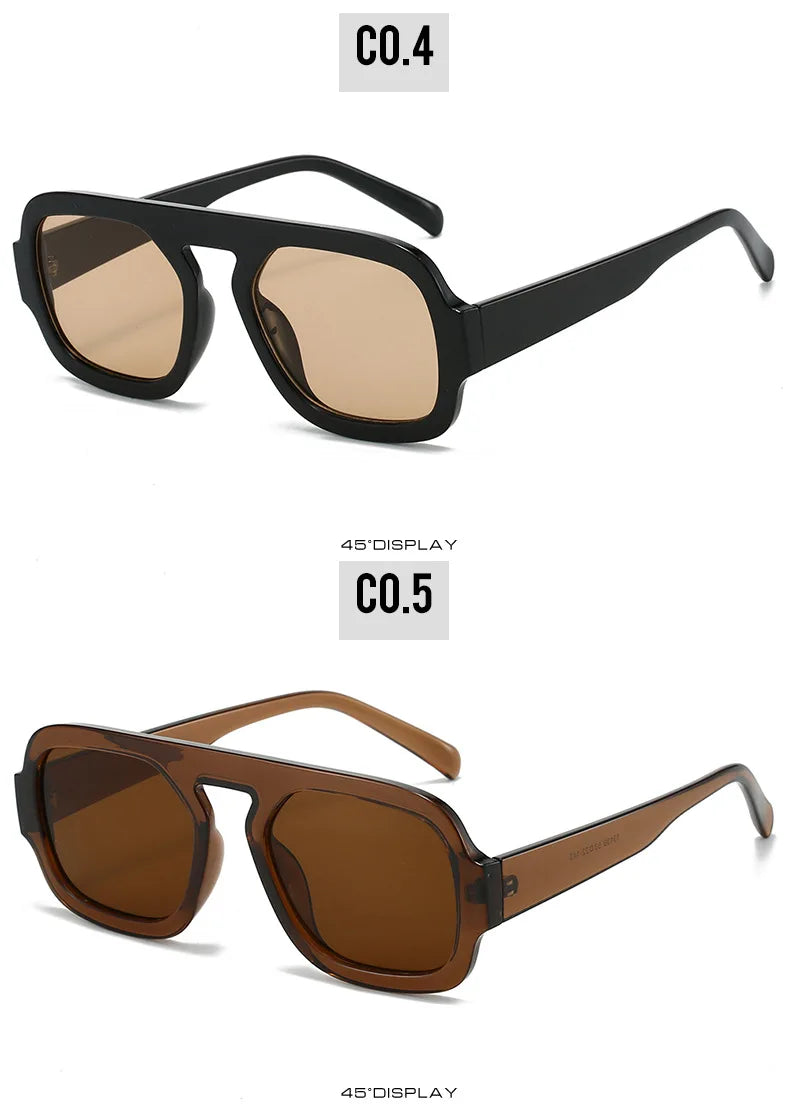 Retro Pilot Square Sunglasses Lady Fashion Simple Ins Black Tea Sun Glasses for Women Men Trending Outdoor Casual Shades UV400