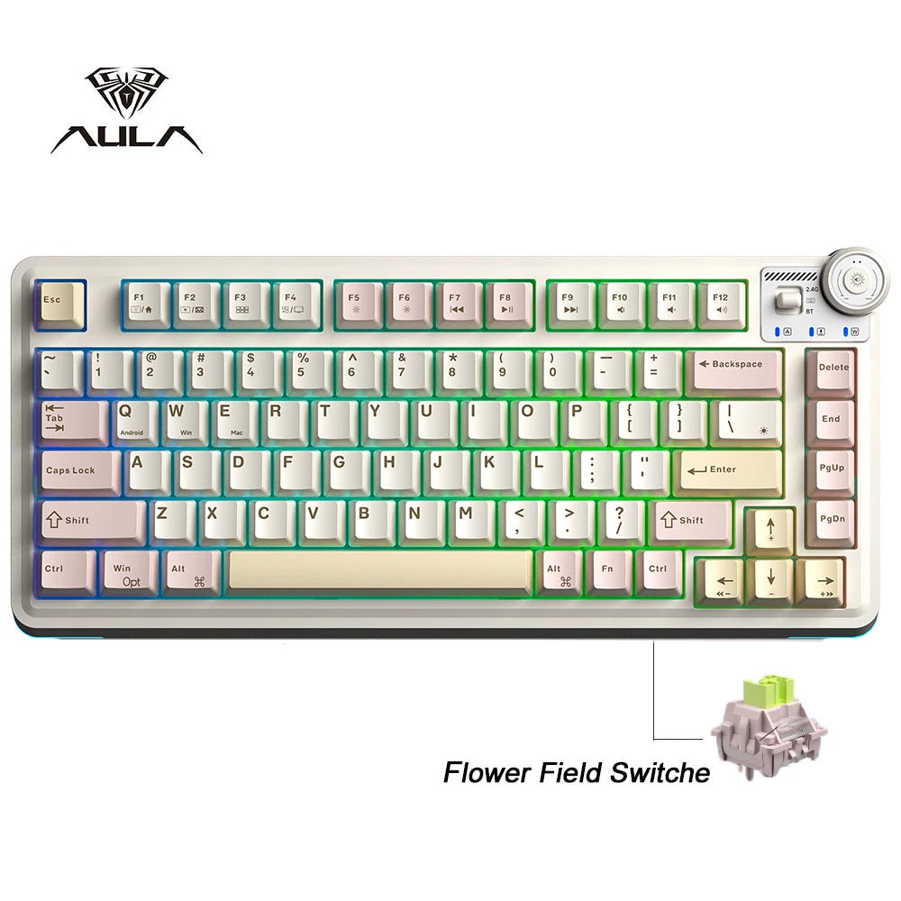 AULA AU75 Three Mode Mechanical Keyboard 81 Keys Hot Swappable RGB Esports Gaming Keyboard PBT Keycap PC Desktop Typing Keyboard