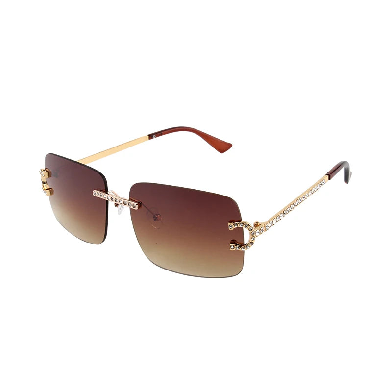 Fashion Rimless Square Sunglasses Vintage Diamond Brand Design Cut Lens Sun Glasses Men Women Metal Frame Luxury Eyewear