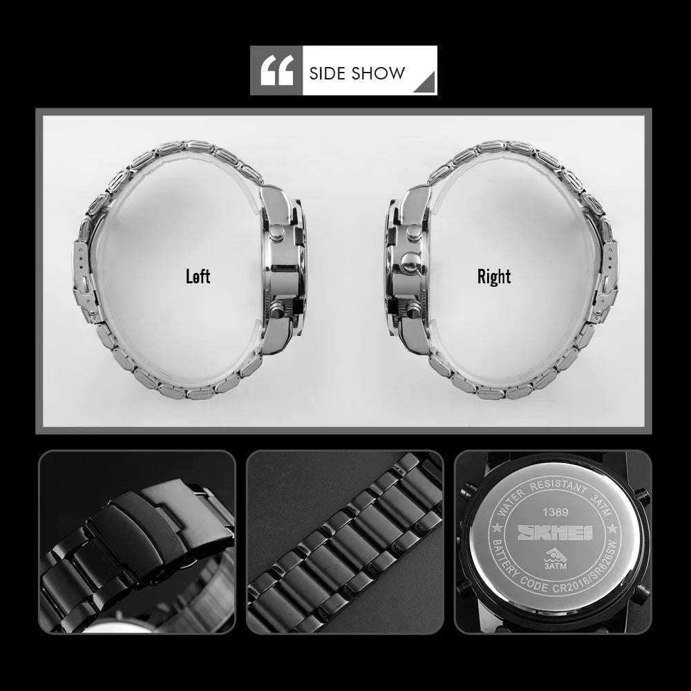 SKMEI 1389 Bracelet Wristwatch Clock Digital Quartz Watch Men Three Time Waterproof Quartz Wrist Mens Watch Relogio Masculino
