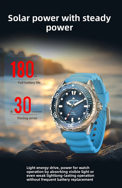 hot NORTH EDGE 2025 New TRITON Solar Powered Dive Watch Men Luxury Quartz Watches For Men 316L Stainless Steel Case Waterproof 3