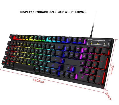 Conjunto de teclado com fios de 104 teclas com retroiluminação RGB e efeito de respiração, teclado gaming ergonómico e rato para computador, portátil, gamer e escritório