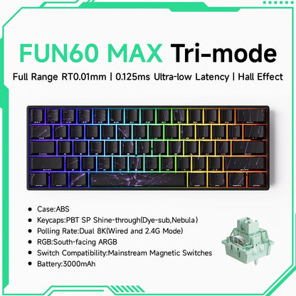 MONSGEEK FUN60 PRO&MAX HE Teclado mecânico 60% sem fios para gaming com switches magnéticos, Rapid Trigger 8K, ARGB e personalização