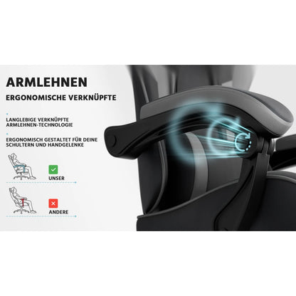 Ergonomic Gaming Chair with Lumbar Support, Adjustable Office Chair, Breathable PU Leather Computer Chair with Footrest & Reclining Backrest