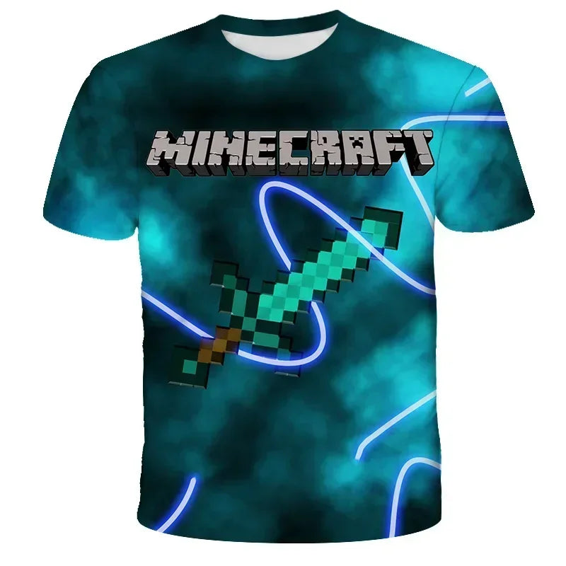 3D Printed Casual Summer Cute Boys Girls Building Blocks Cartoon T-shirt Boys T Shirt Minecraft Popular Tops Inside Outside Mc
