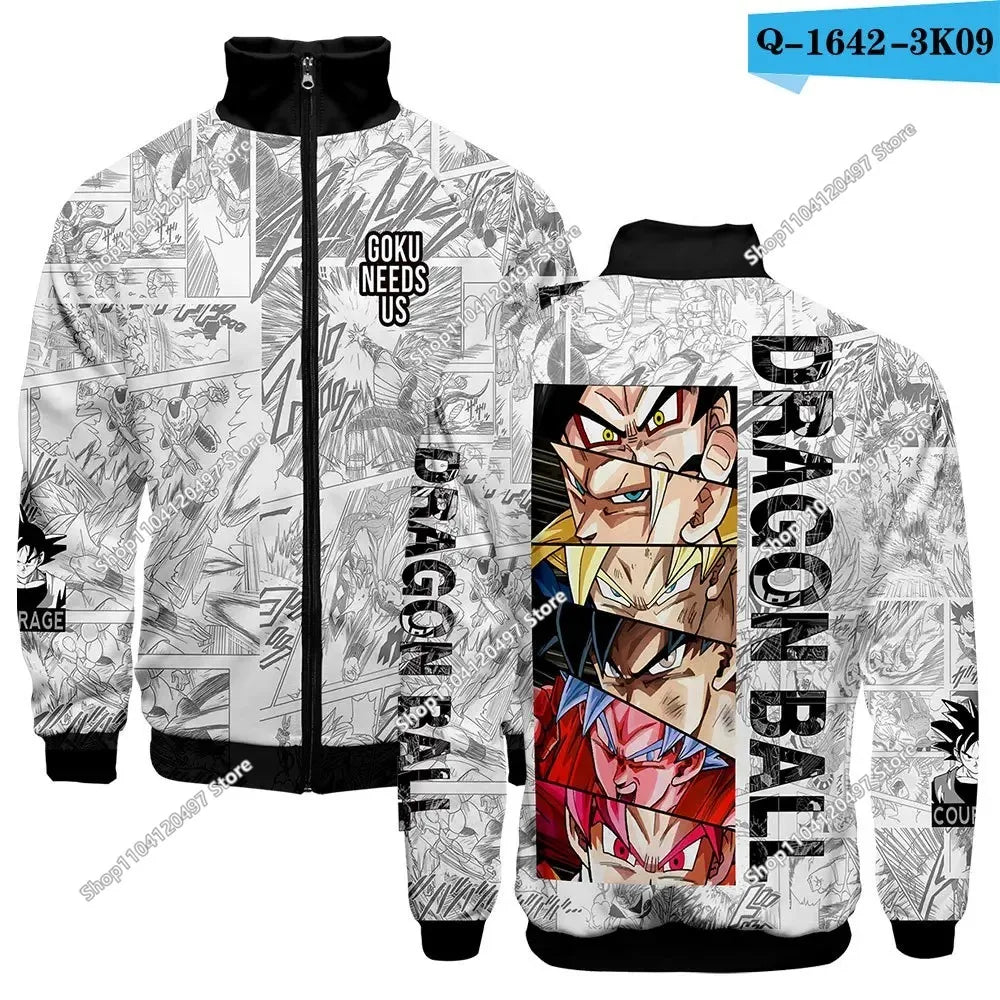 Anime Goku Dragon Ball Jacket Men Women Harajuku Hip Hop Japanese Zip Up Hoodies Goku Clothes Stand Collar Sweatshirt
