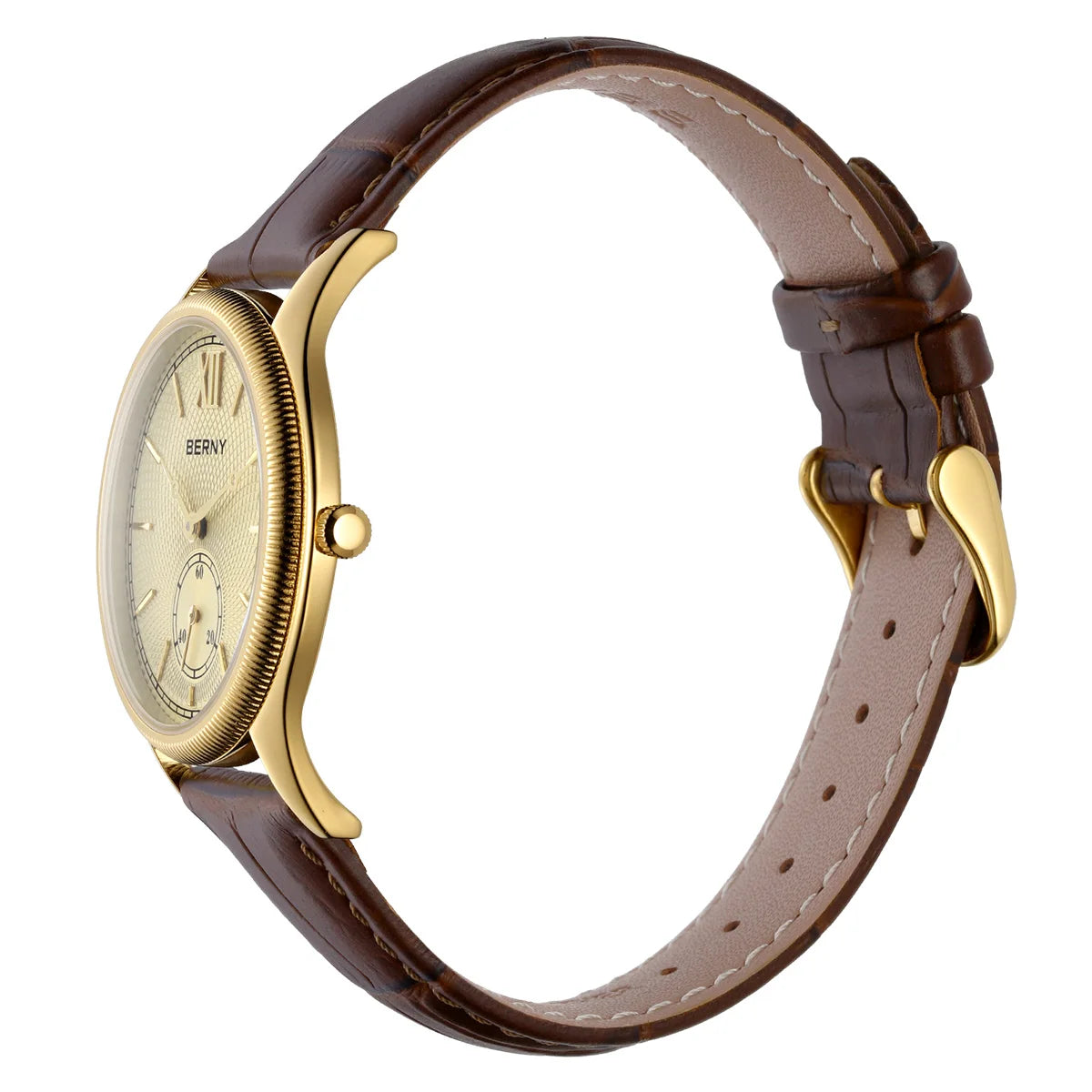 BERNY Luxury Watches for Men Classic Elegance Slim Dress Gold Quartz Men's Watch Leather Strap Fashion Business Wristwatch