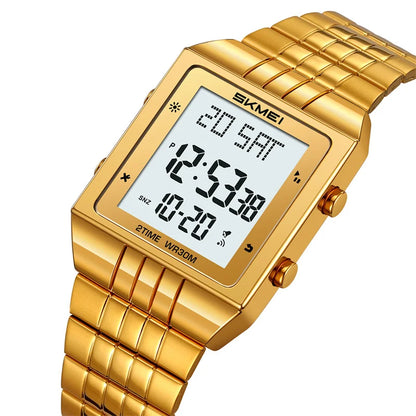 Skmei Luxury Digital Watches for Mens LED Waterproof Date Week Display Chronograph Fashion Dual Time Zones Bracelet Steel Watch