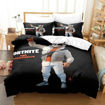 F-Fortnite 3PCS Bedding Set Battle Royale Kids Duvet Cover Quilt Pillowcase Double Size Victory Game Bedroom Linen Decoration