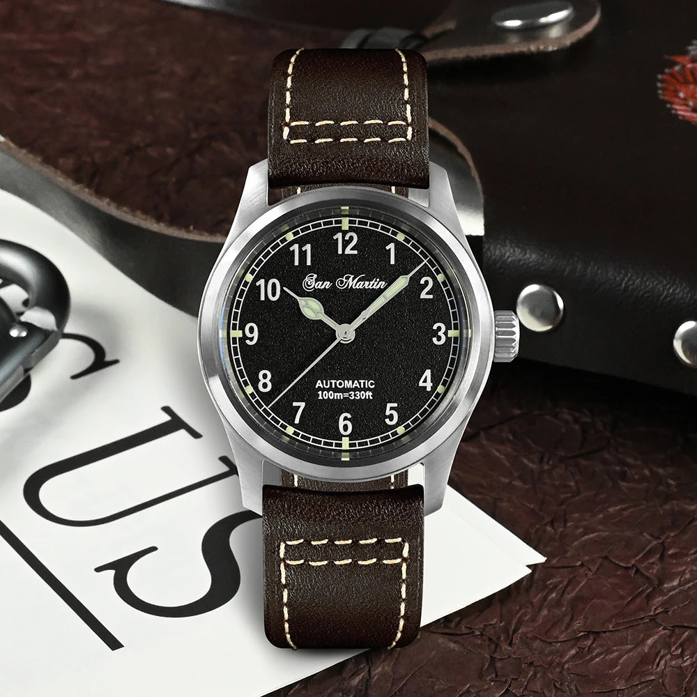 San Martin Simple Men Watch 37mm Pilot Miyota 8215 Classic Military Explore Automatic Mechanical Watches Waterproof 100m