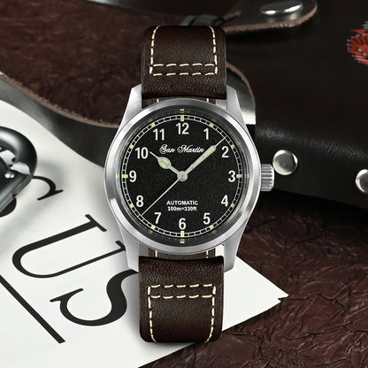 San Martin Simple Men Watch 37mm Pilot Miyota 8215 Classic Military Explore Automatic Mechanical Watches Waterproof 100m