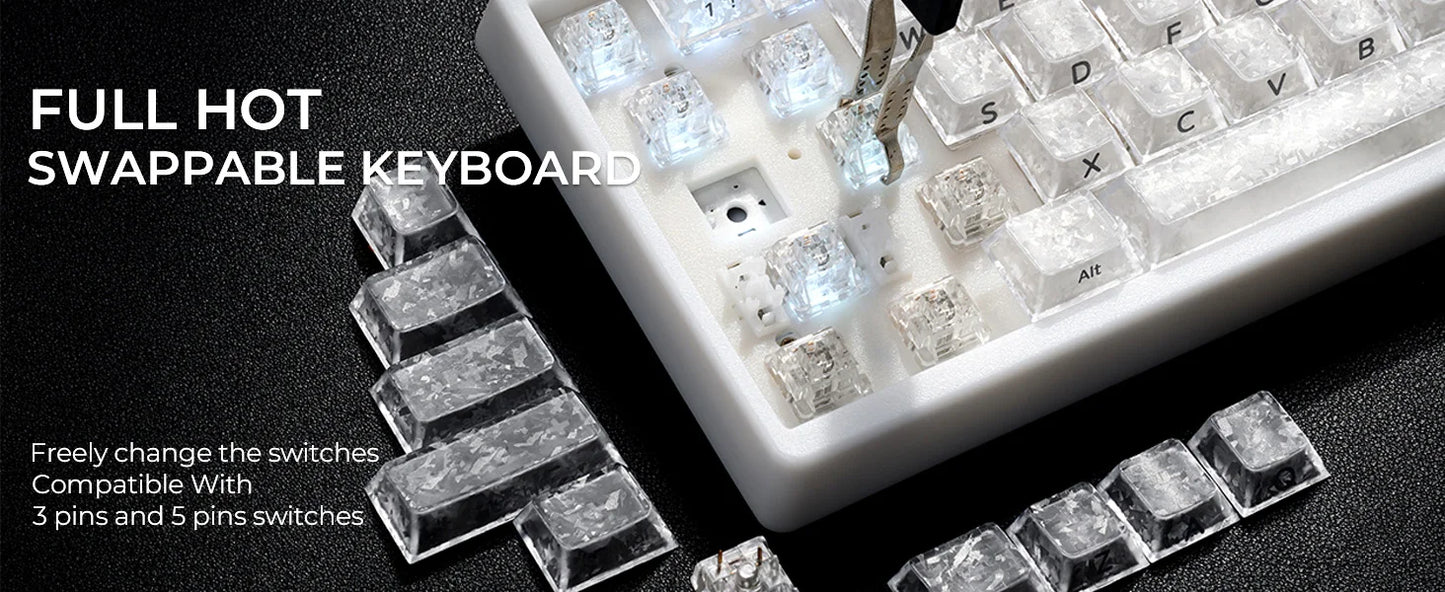 Teclado mecânico XVX M67 JadeStone com teclas IMD-Tech, hot-swappable, gasket, tri-mode, RGB personalizado, sem fios, 65%