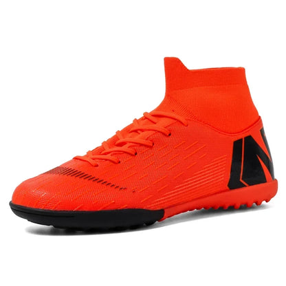Crampons de Football pour hommes, bottes de Football, crampons d'entraînement, professionnels, résistants à l'usure, antidérapants, longues pointes TF/FG, rouge, nouveau