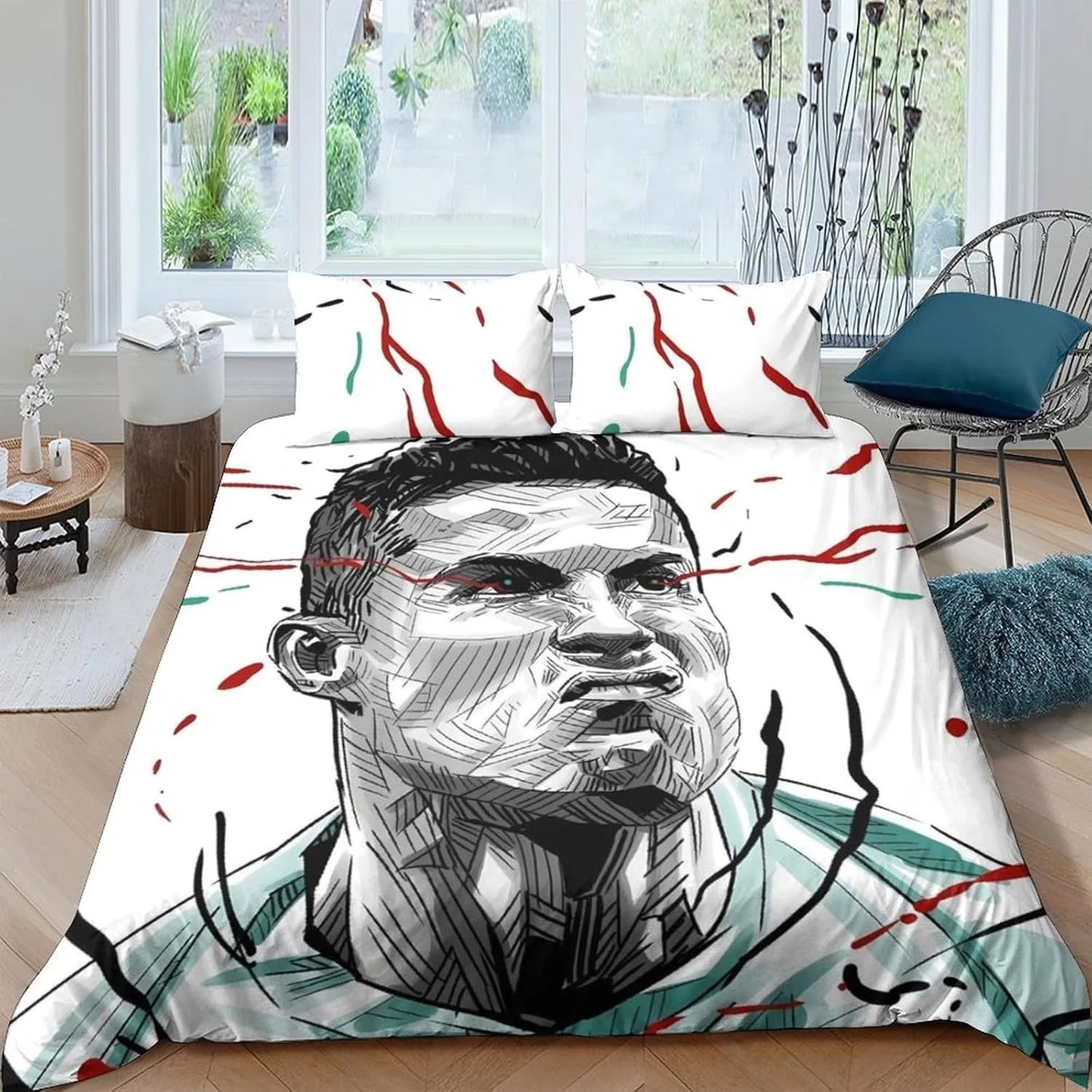 Παπλωματοθήκη Ποδοσφαίρου Ronaldo CR7, Σετ Κλινοσκεπασμάτων για Ενήλικες, Αγόρια και Κορίτσια, Διακόσμηση Υπνοδωματίου, Παιδικό Δώρο, Μονό, Διπλό, Μεγάλο Μέγεθος