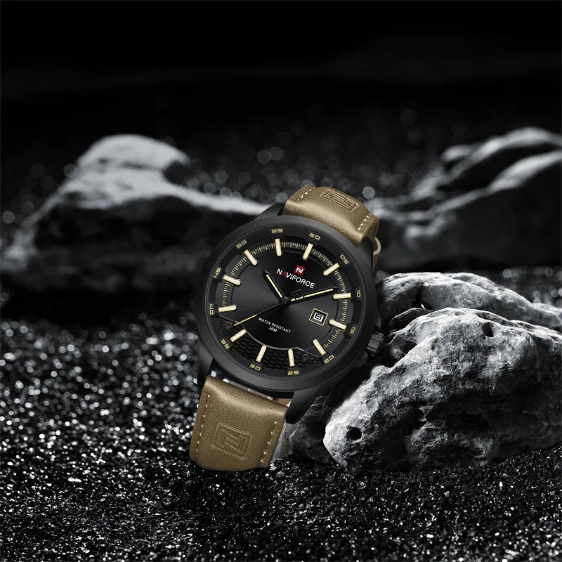 Naviforce 9248 Top Brand New Sport Wristwatch Luxury Military Auto Date Leather Simple Quartz Original Male Clock