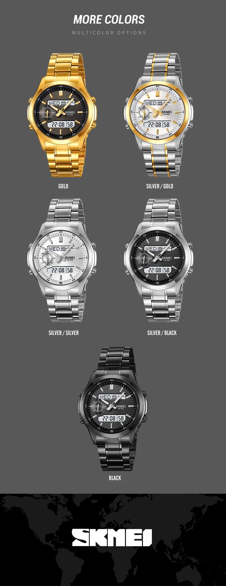 SKMEI 2284 Business Men's Electronic Multifunctional Dual Display Sports Waterproof Luminous Luxury Watch Digital Watch Reloj
