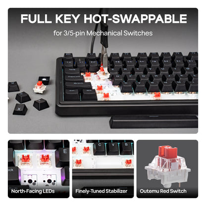 Teclado mecânico EPOMAKER x AULA F75 com fio, 75%, layout ANSI US, gasket, hot-swap, para Mac/WIN/Android, com botão rotativo