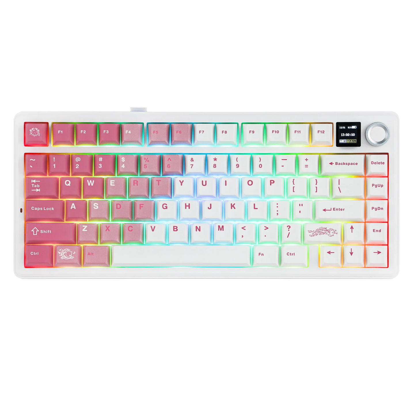 Teclado mecânico sem fios EPOMAKER X AULA F75 MAX Compact 75% ANSI Layout com ligação com fios/Bluetooth/2.4GHz, ecrã TFT e botão rotativo