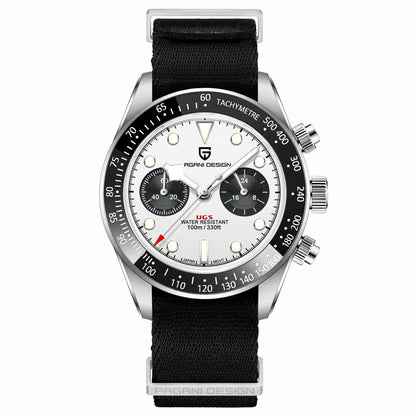 PAGANI DESIGN ‘Panda’ Men’s Watch – Luxury quartz chronograph, water-resistant, sapphire crystal with anti-reflective coating, luminescent sports watch
