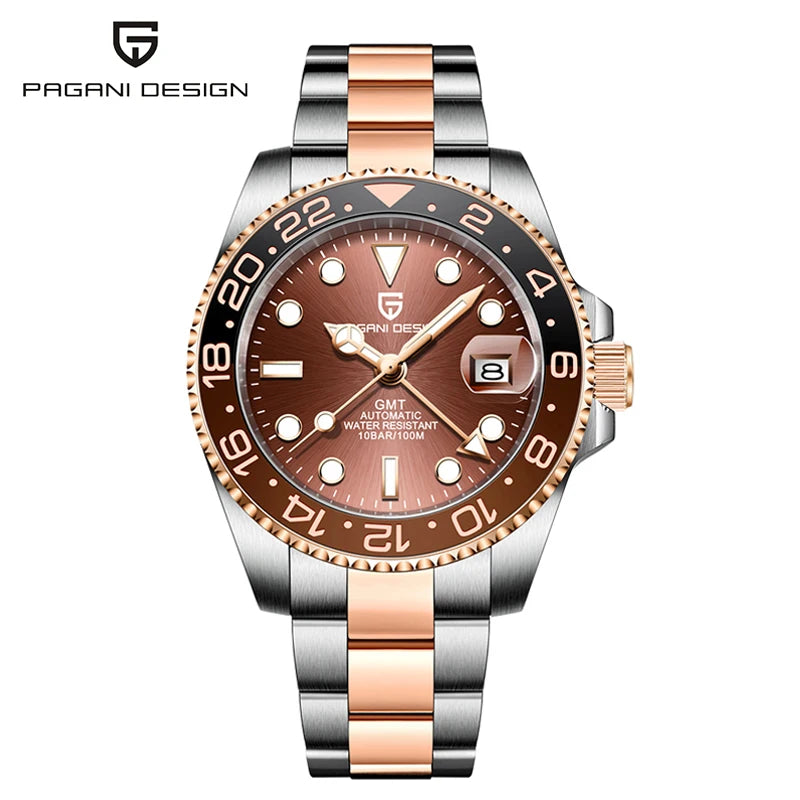 Orologio PAGANI DESIGN GMT 40MM da uomo, di lusso, con vetro zaffiro AR, movimento meccanico automatico, lunetta in ceramica, impermeabile 100M, idea regalo