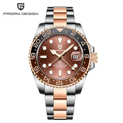 Orologio PAGANI DESIGN GMT 40MM da uomo, di lusso, con vetro zaffiro AR, movimento meccanico automatico, lunetta in ceramica, impermeabile 100M, idea regalo