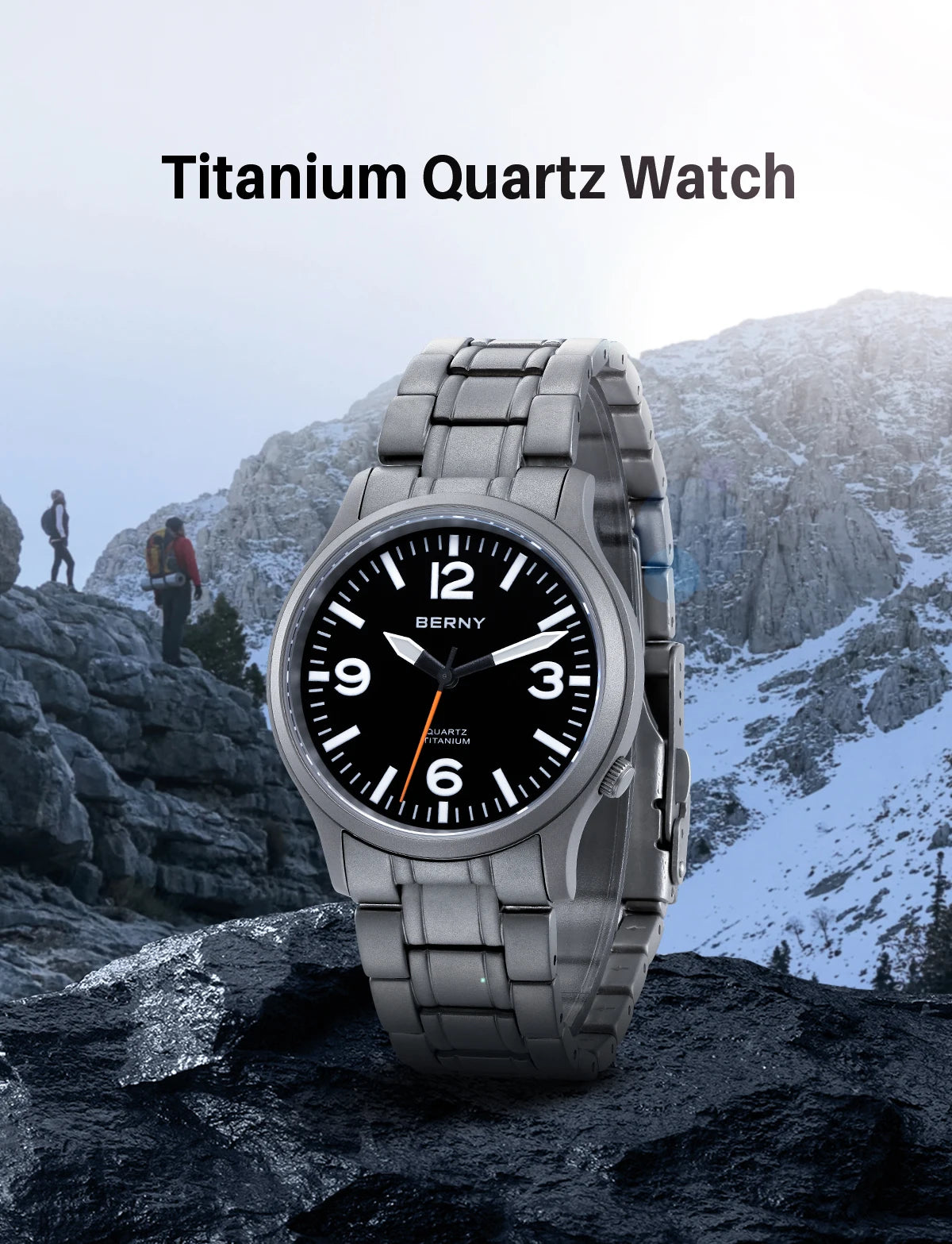 BERNY Full Titanium Men Watch Super Luminous Sports Quartz Watches Lightweight and Comfortable 5ATM Easy Read Wristwatch