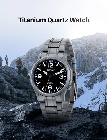 BERNY Full Titanium Men Watch Super Luminous Sports Quartz Watches Lightweight and Comfortable 5ATM Easy Read Wristwatch
