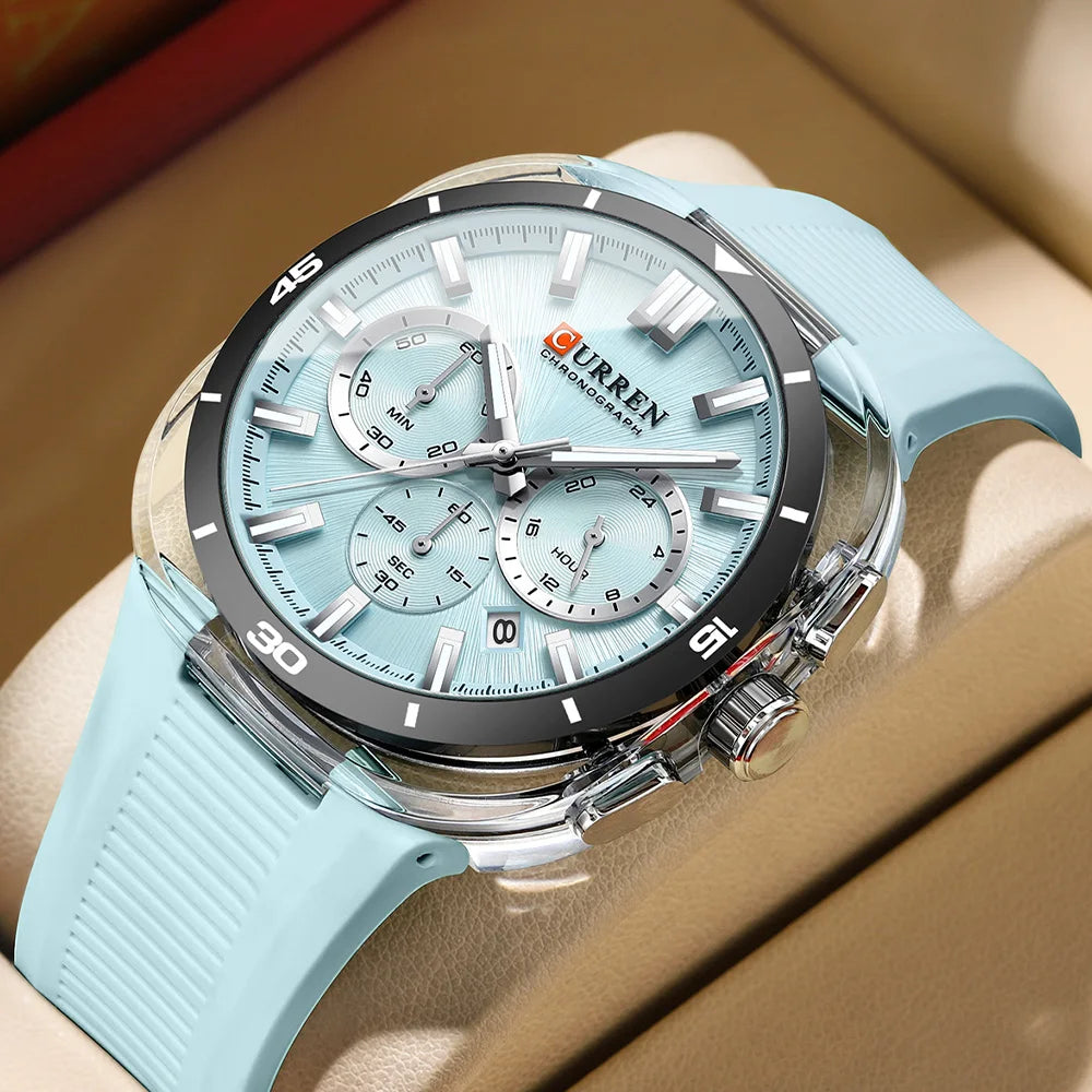 CURREN herenhorloge – Nieuw luxe quartzmodel, siliconen band, sportieve stijl, multifunctioneel, waterdicht, verlicht, met datumweergave en chronograaf.