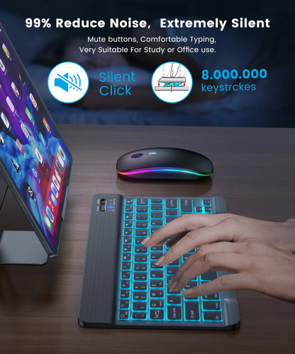 Mini teclado Bluetooth RGB sem fios de 10 polegadas com retroiluminação, touchpad e compatibilidade com iOS, Android, Windows e iPad