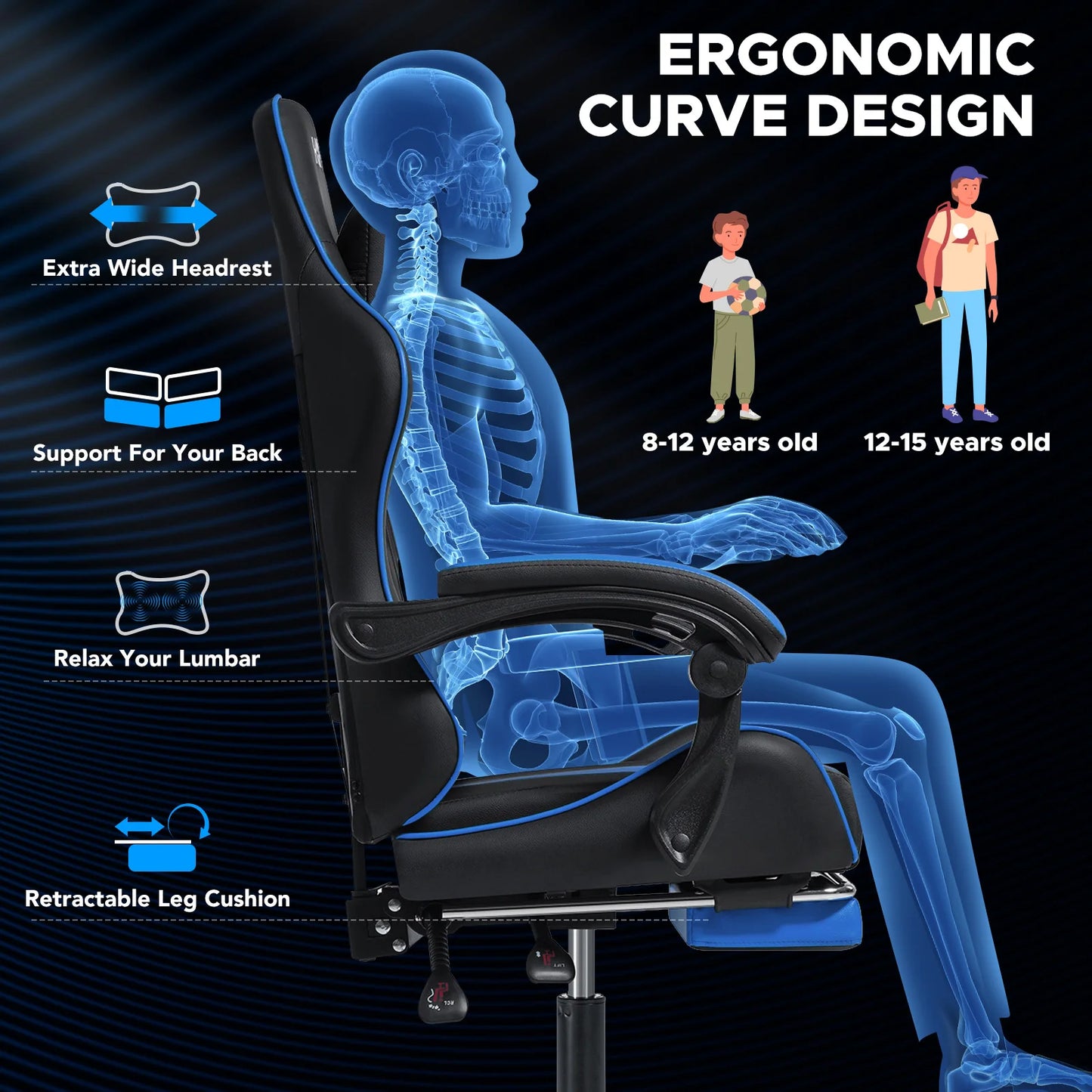 200Lbs Gaming Chair with Massage Lumbar Support, Ergonomic PC Gaming Chair with Footrest, Reclining Adjustable Armrest Computer Chair