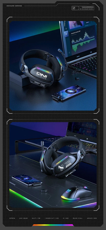 Auscultadores Gaming Sem Fios ONIKUMA GT808 2.4G/Bluetooth/Com Fio, 3 Modos, Over-Ear, com Microfone com Cancelamento de Ruído para PC PS4 PS5