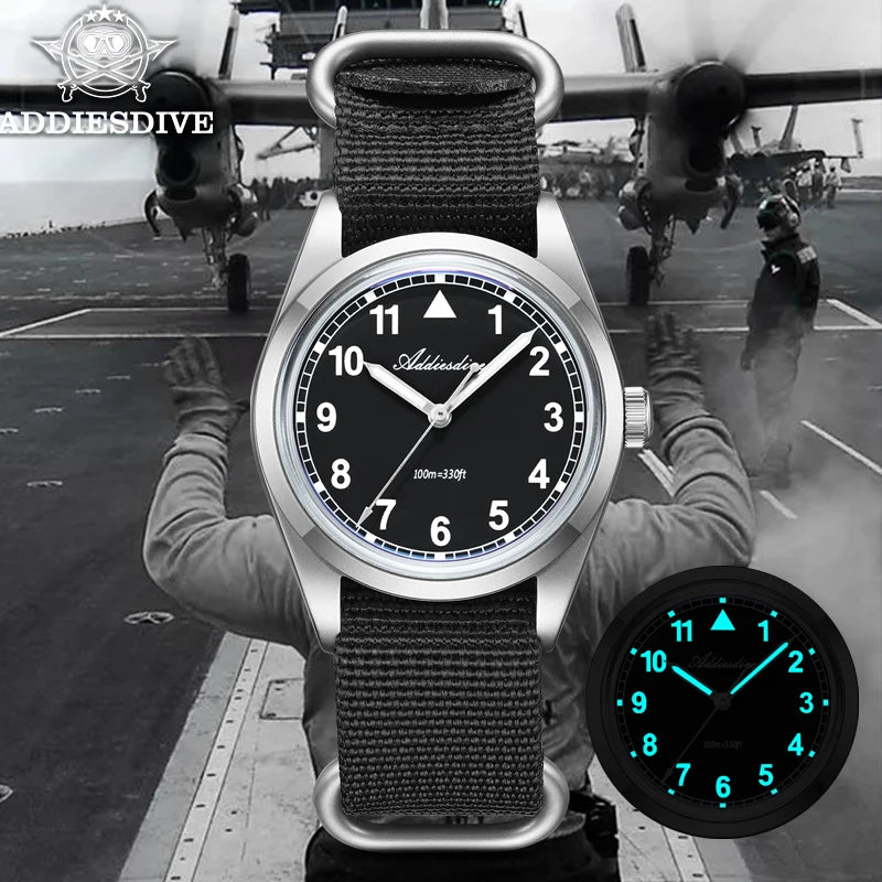 ADDIESDIVE Luxury Quartz Watch For Men New 36mm AR Coated Bubble Glass AD2079 Luminous 100m Waterproof Stainless Steel Men Gift