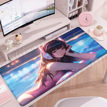 Accesorios Gaming O-Overwatch D-D.va Alfombrilla de Ratón Grande, Alfombrilla para Teclado y Ratón PC, Deskmat XXL Extendida, Alfombrilla Gamer