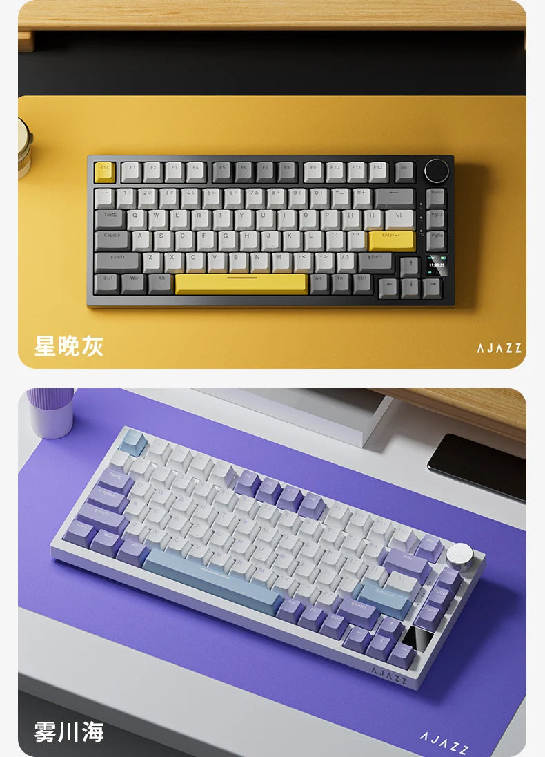 Teclado mecânico gaming AJAZZ AK820 Pro com fios e sem fios, tri-modo, retroiluminação RGB, switches hot-swappable, layout compacto 70%, PC/Mac