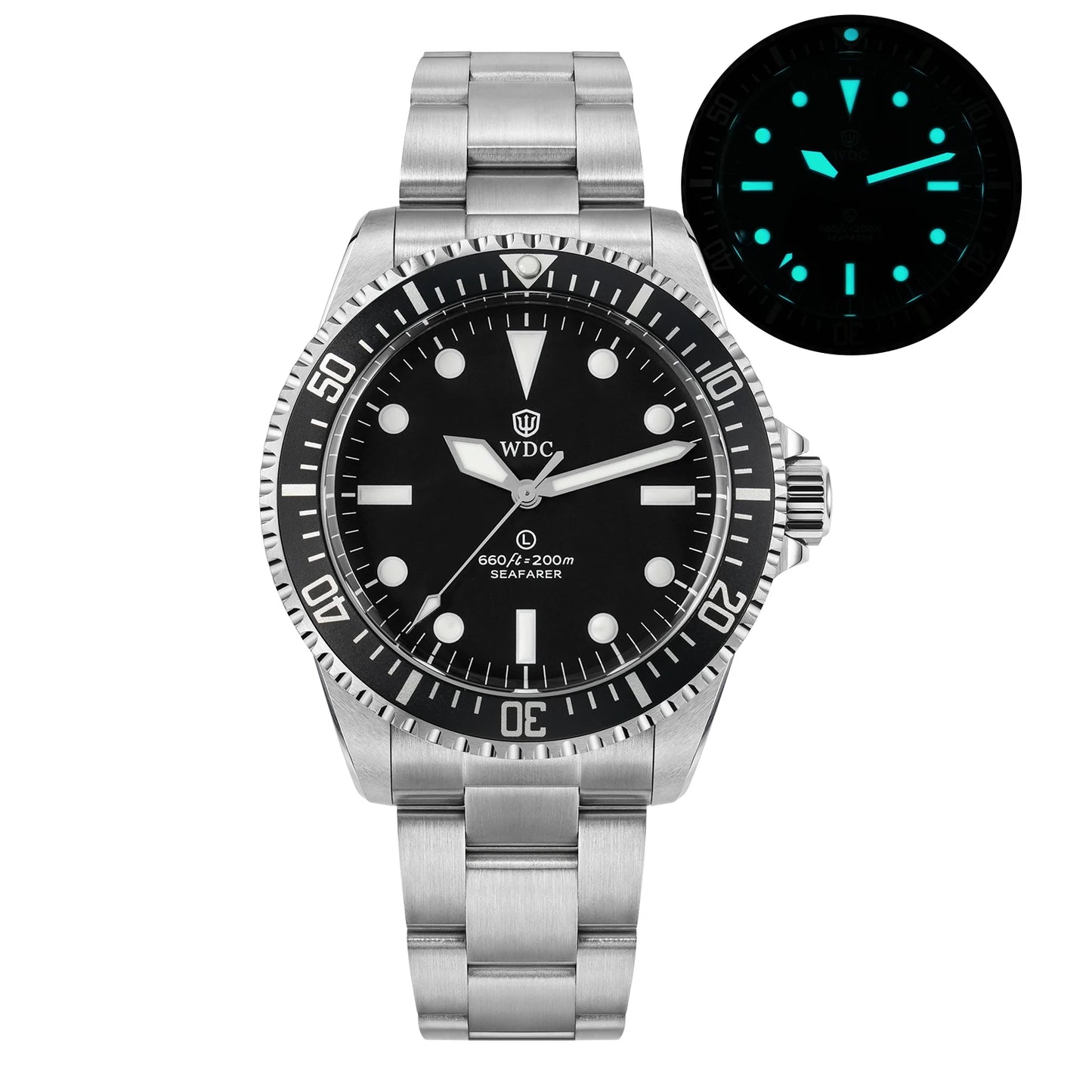Watchdives WD5513Q 40mm Quartz Diver Watch VH31 Sweep Second Sapphire 200m Waterproof Steel Bracelet BGW9 Lume Mens Watch