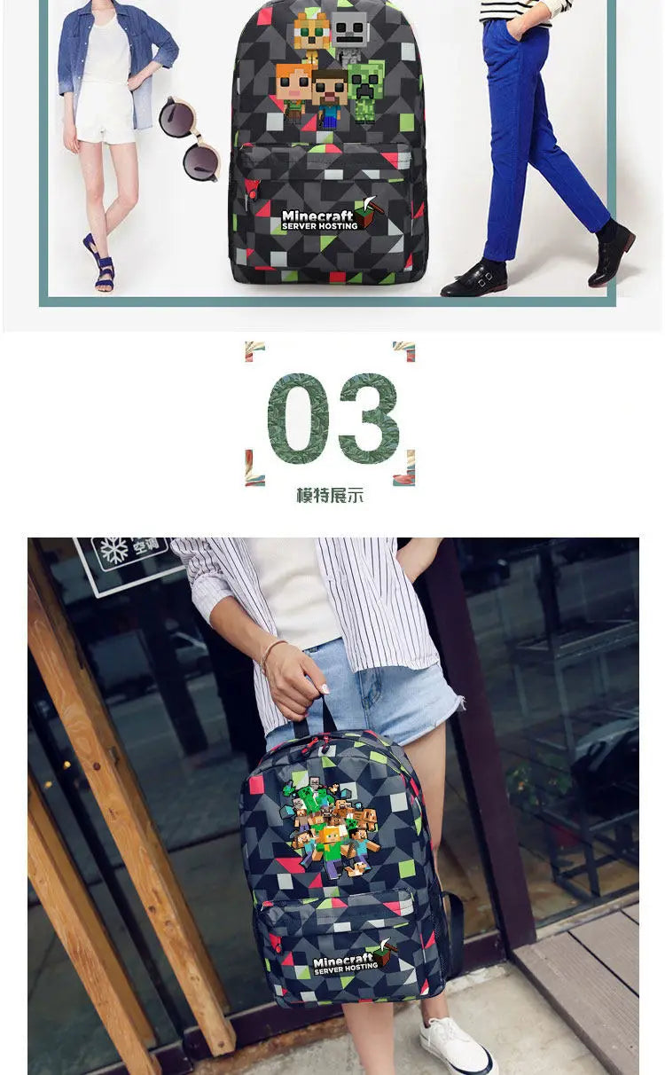 In Stock Minecraft Enderman Creeper Graphic Printed Backpack Large Capacity Lightweight Fashion Casual For Daily Travel Outdoor