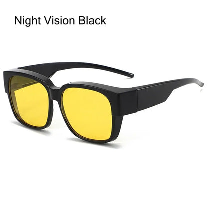 Polarized Fit Over Glasses Sunglasses for Women Men, Trendy Square Wrap Around Shades for Driving Riding, UV Protection