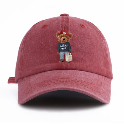 1pc Tote-bag Bear Print Washed Baseball Cap for Adults,  Minimalist Retro Style Casual Soft Adjustable Dad Hat, Perfect As Gift