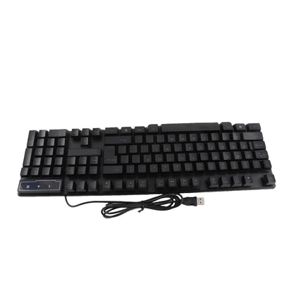Conjunto Teclado e Rato Gaming 4 Peças Ergonómico, Teclado de 104 Teclas, Rato com Iluminação Respirante de 4 Cores, Auscultadores e Tapete de Rato Antiderrapante