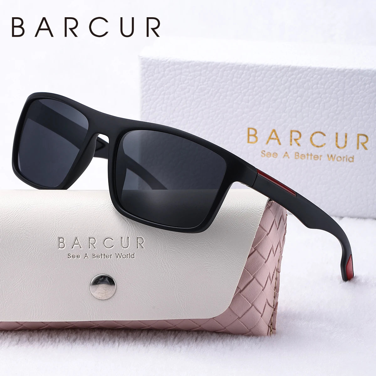 BARCUR Fashion TR90 Men Sunglasses Sturdy Durable Rectangle Frame Cool Outdoor Sports Men And Women Polarized Sunglasses
